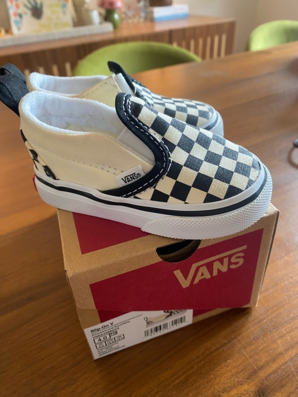 Vans Kids Checkerboard Slip-On Sneakers in Black and White